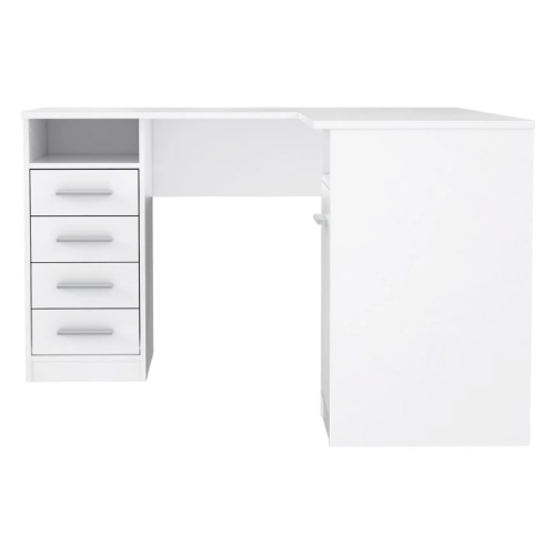 Białe biurko narożne 125x125 cm z 4 szufladami i szafką